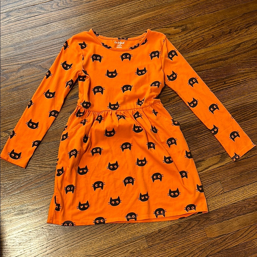 Orange Cat Print Dress